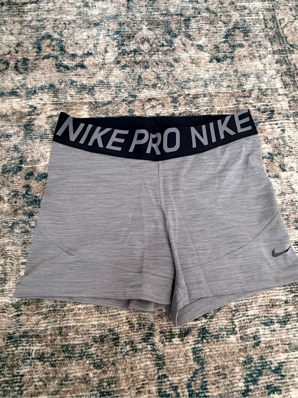 Nike Pro Women's Light Gray Athletic Shorts with Black Waistband